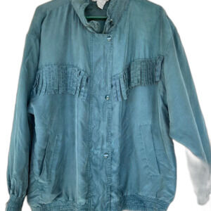 Silk Exchange Plus Vintage 90s Turquoise Fringe Jacket Outer 100% Silk
